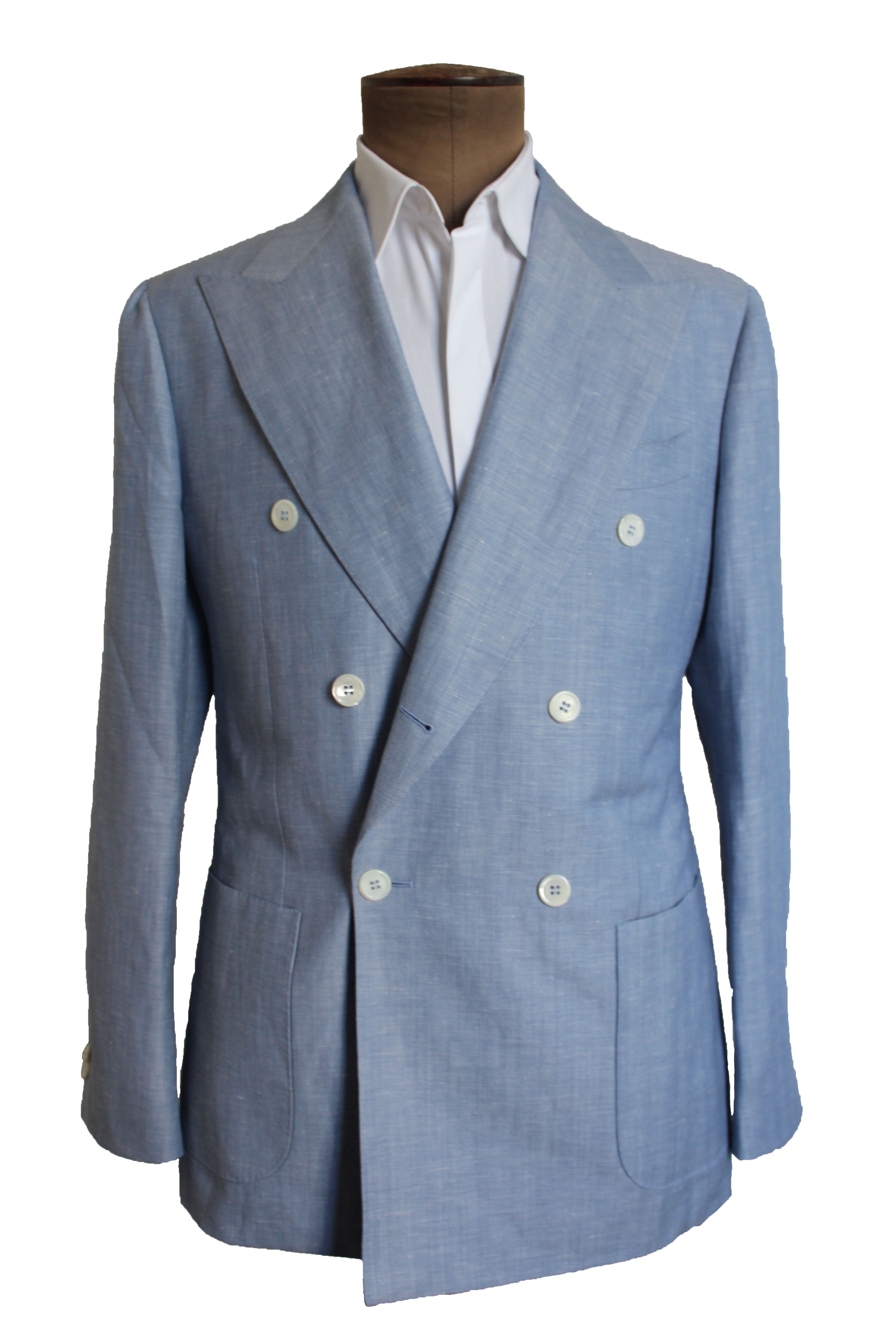 Blue Herringbone Jacket Double Breasted 6 Buttons